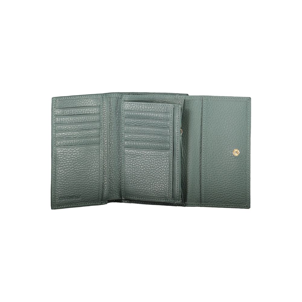 Elegant Green Leather Wallet with Multiple Compartments