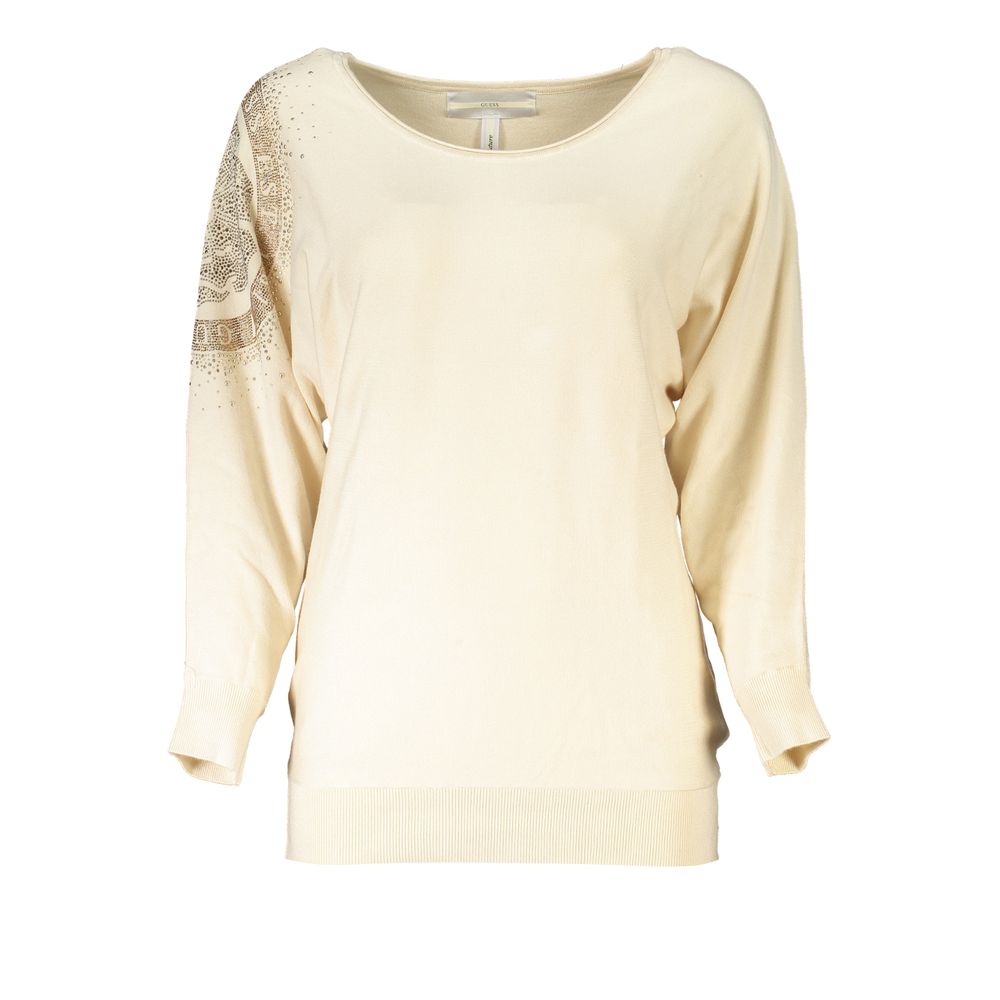 Beige Rhinestone Crew Neck Sweater