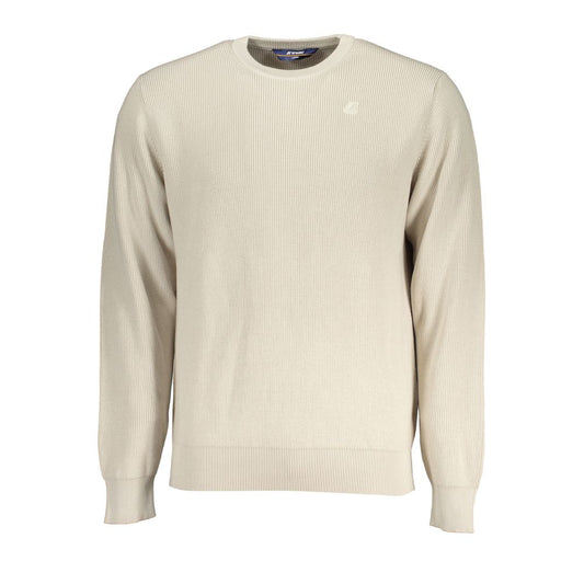 Beige Crew Neck Cotton Sweater with Logo Detail