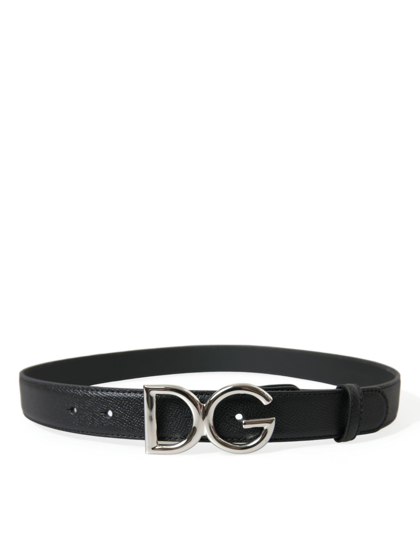 Elegant Black Leather Waist Belt with Logo Buckle