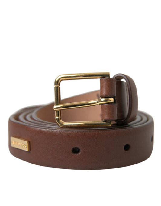 Elegant Brown Calf Leather Waist Belt