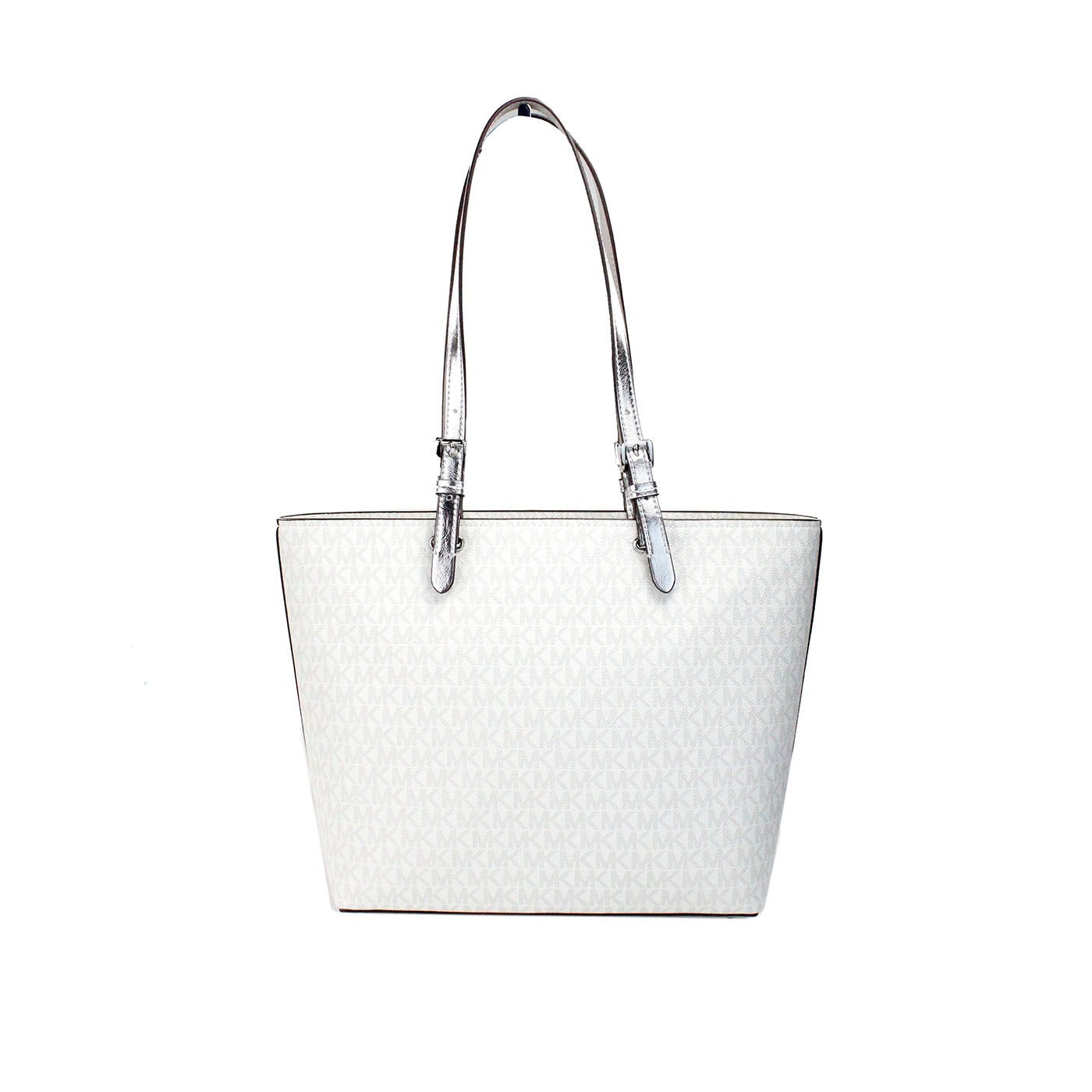 Jet Set Medium Optic White Signature PVC Double Pocket Tote Bag