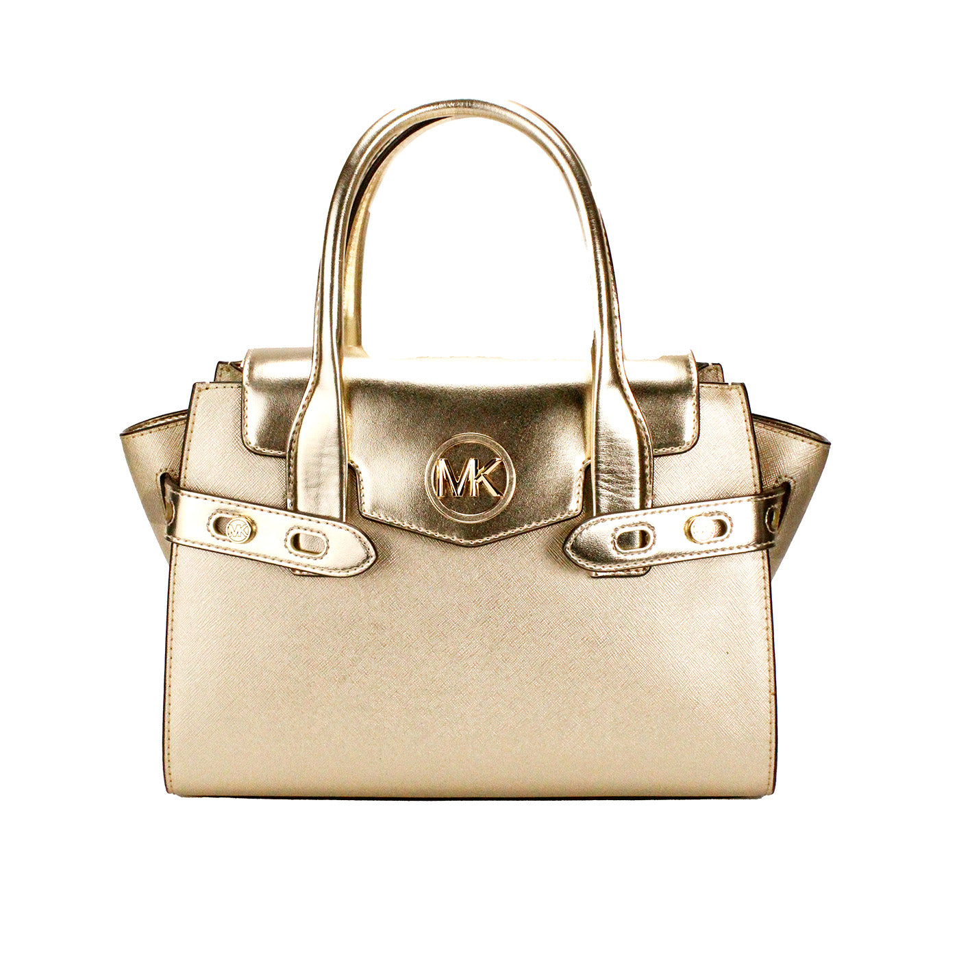 Carmen Medium Pale Gold Saffiano Leather Satchel Purse Bag