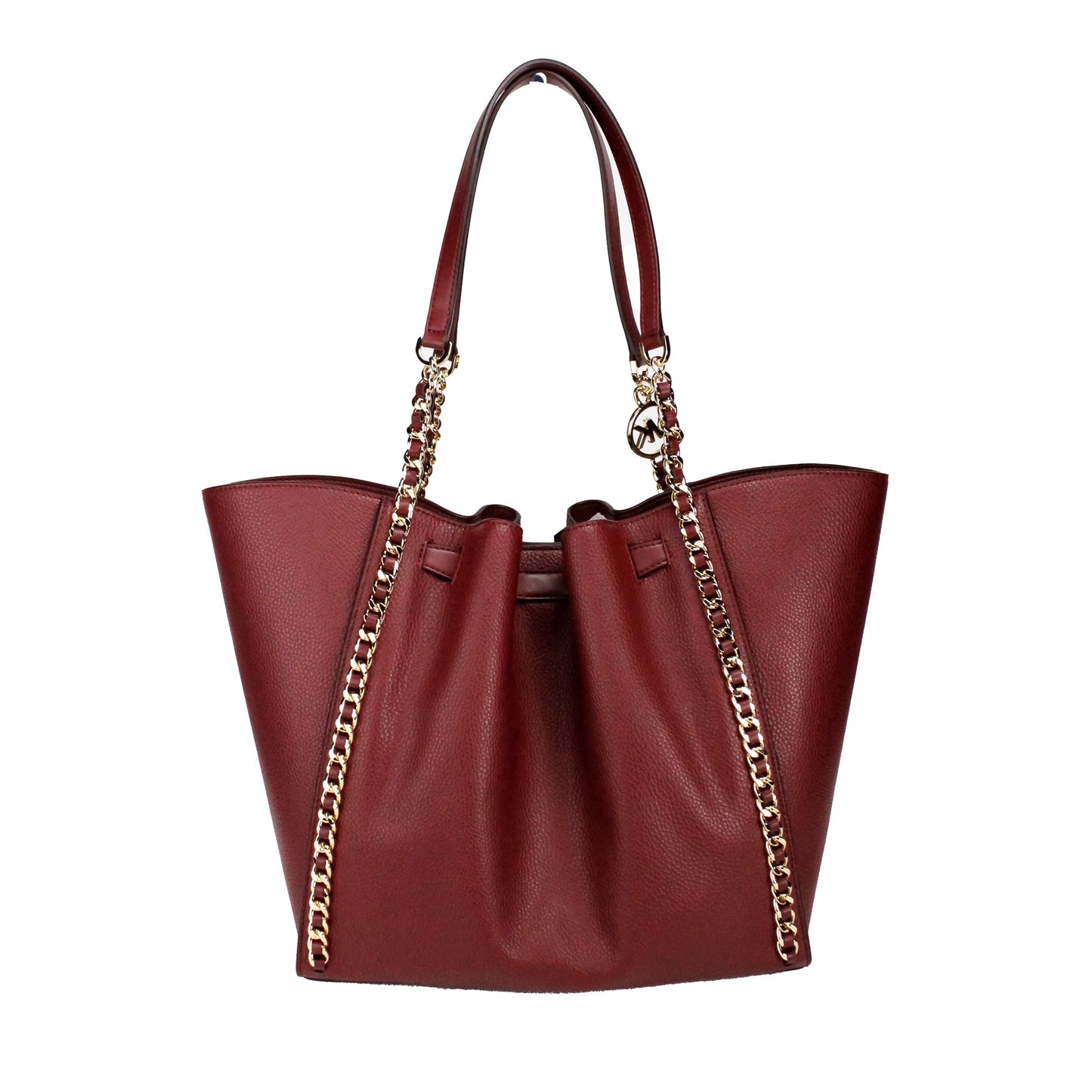 Mina Large Dark Cherry Leather Belted Chain Inlay Tote Bag