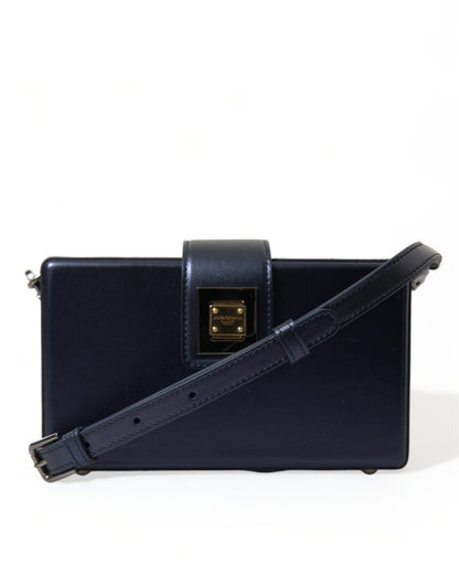 Elegant Dark Blue Lambskin Leather Box Bag