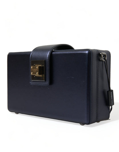 Elegant Dark Blue Lambskin Leather Box Bag