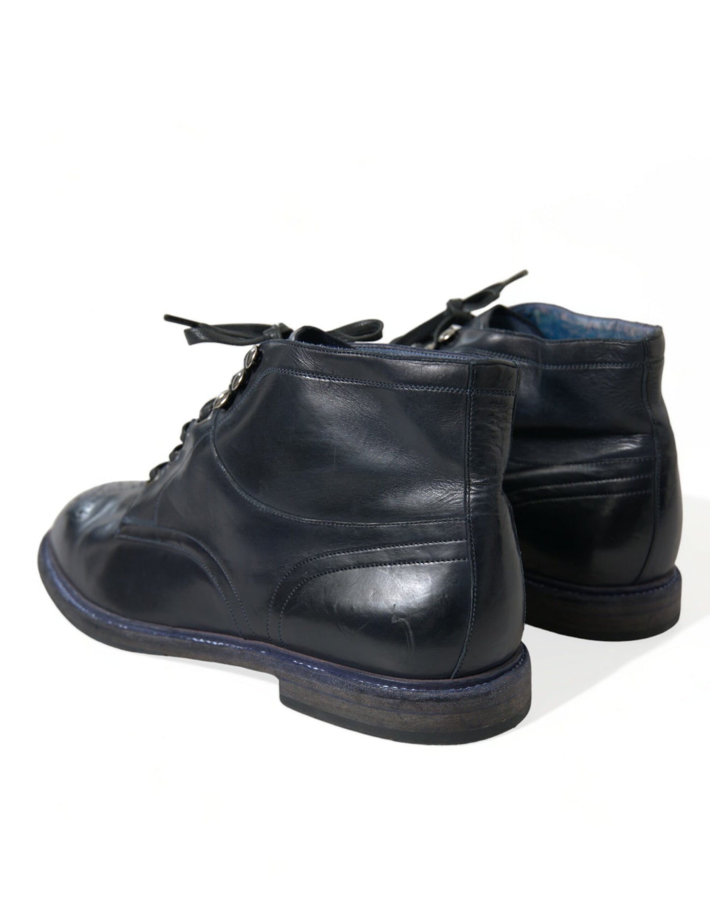 Navy Blue Leather Ankle Boots