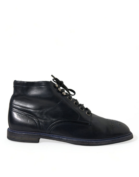 Navy Blue Leather Ankle Boots