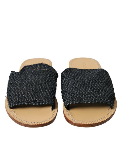 Chic Monochrome Raffia Slides