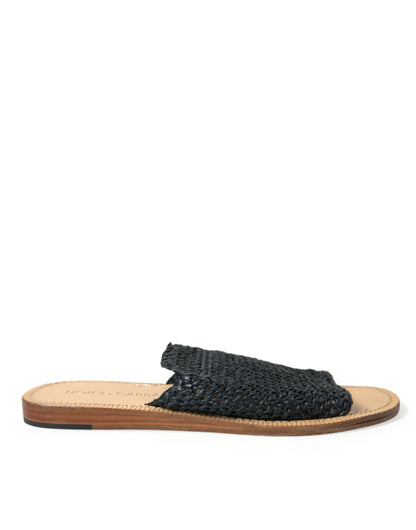 Chic Monochrome Raffia Slides