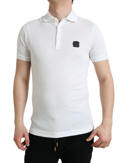 Elegant White Cotton Polo Tee with Logo Patch