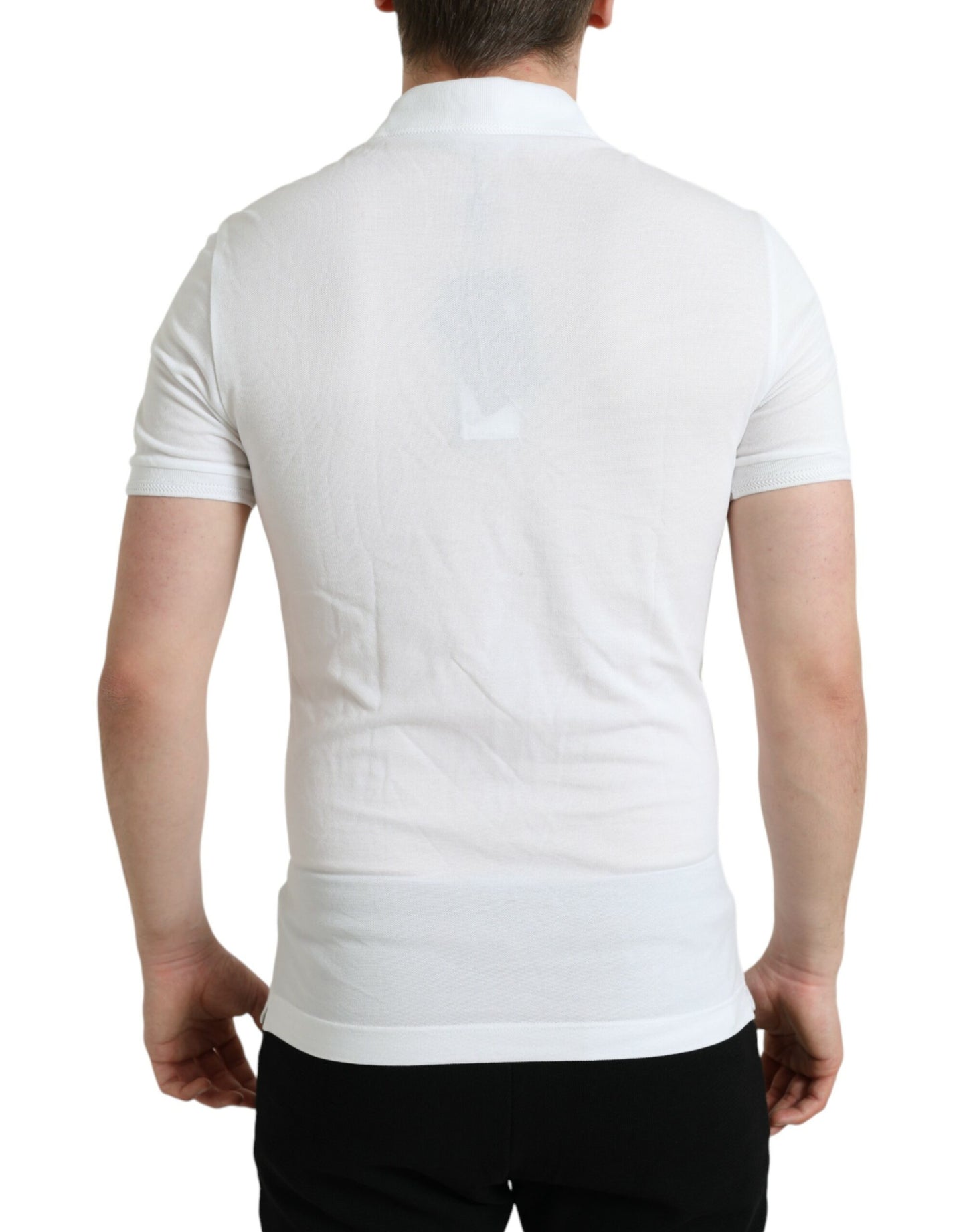 Elegant White Cotton Polo Tee with Logo Patch