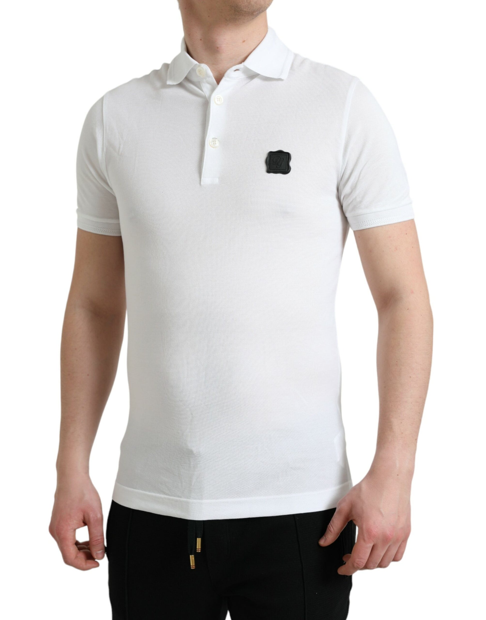 Elegant White Cotton Polo Tee with Logo Patch