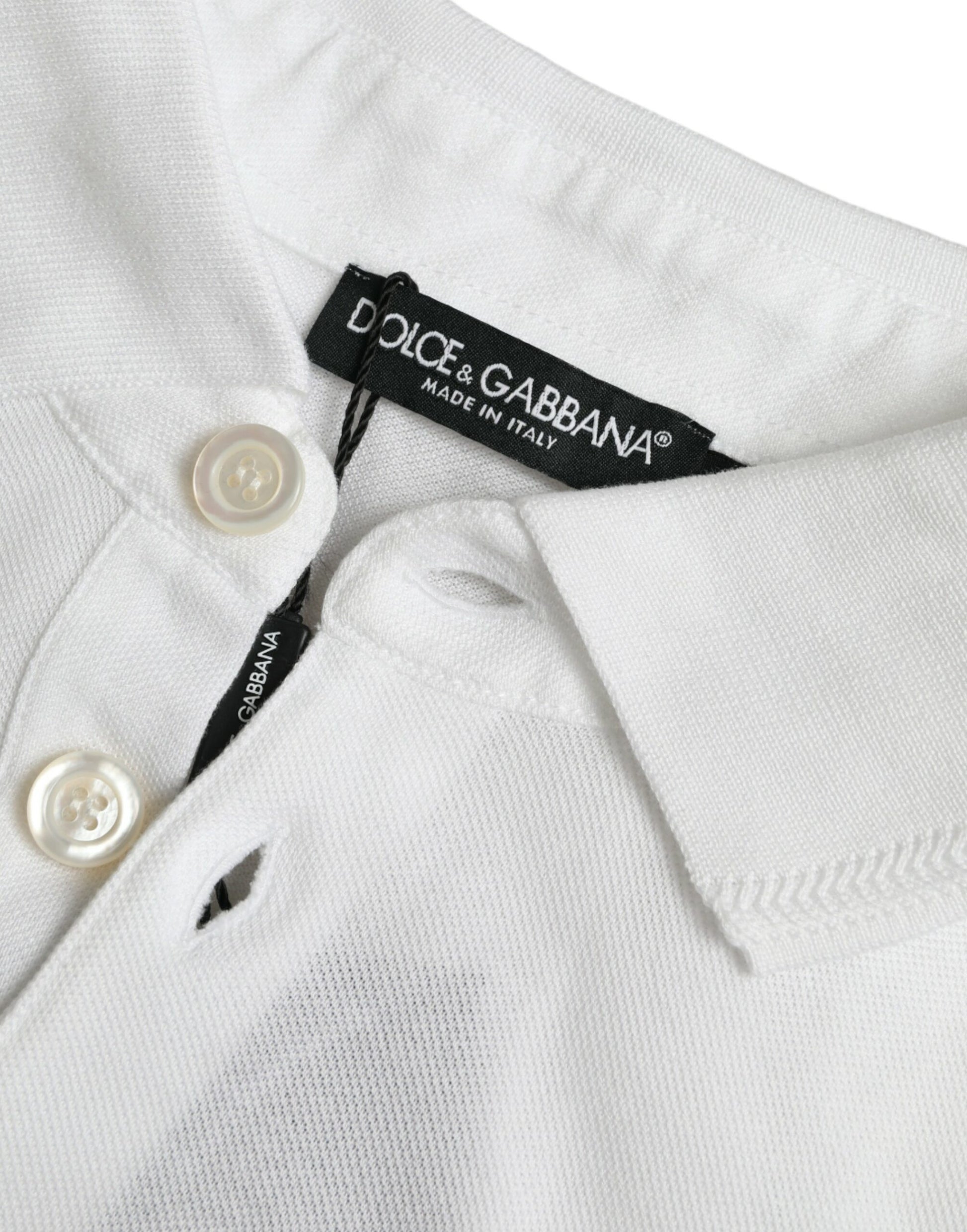 Elegant White Cotton Polo Tee with Logo Patch