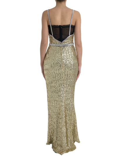 Golden Sequin Evening Dress with Silk Blend Lining