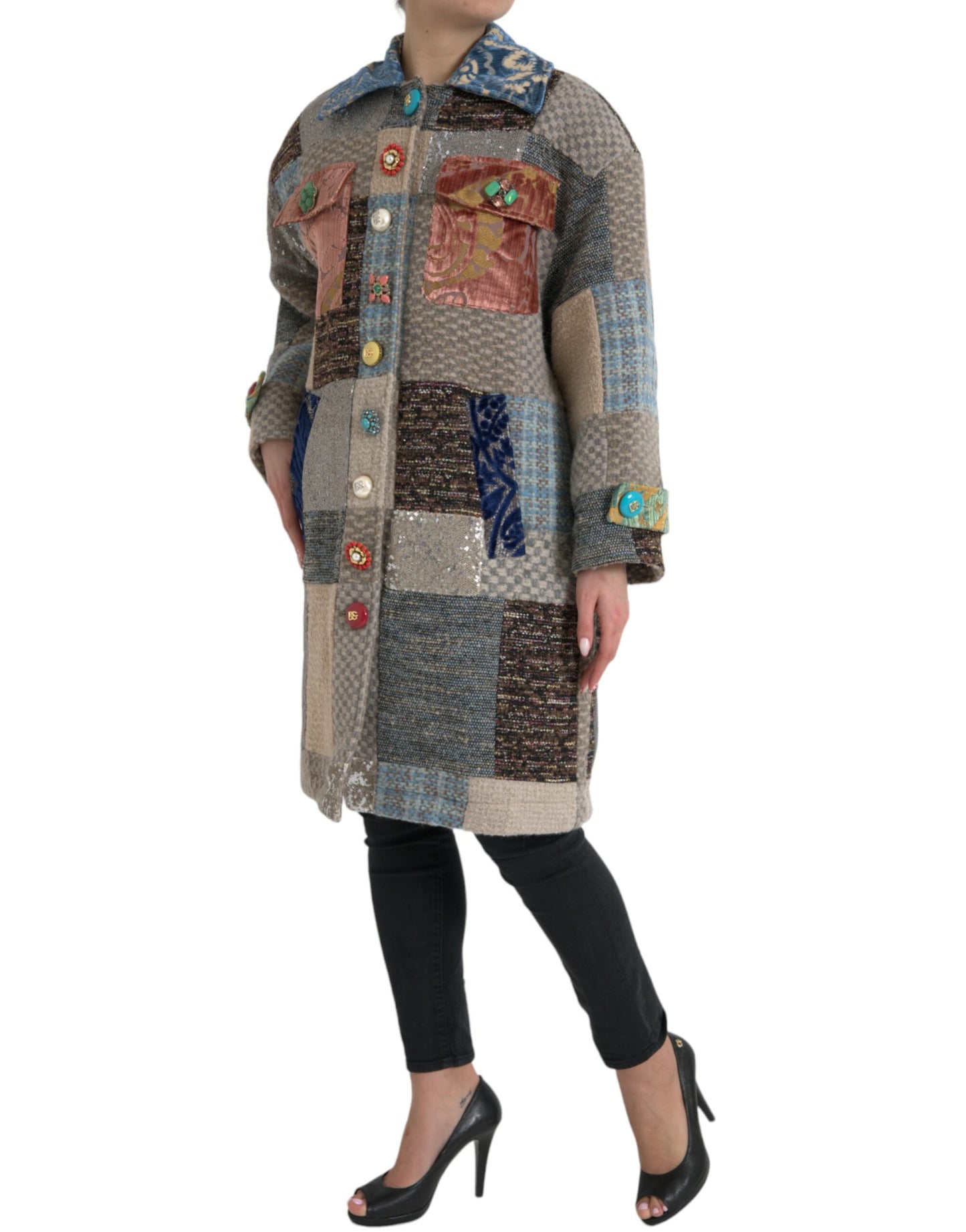 Multicolor Patchwork Trench Coat Jacket