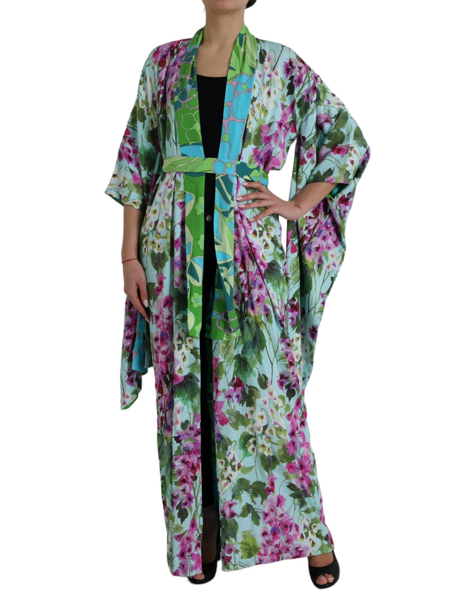 Elegant Floral Silk Bathrobe Jacket