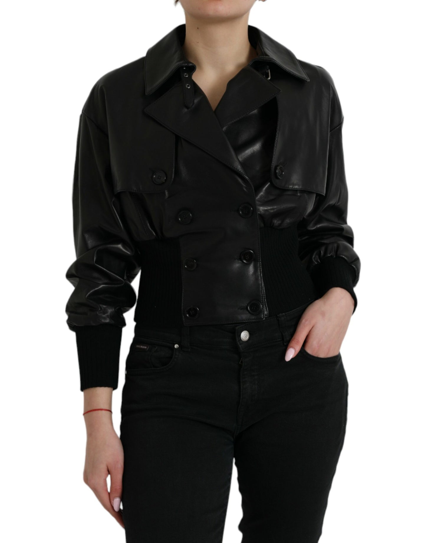 Elegant Black Leather Blouson Jacket