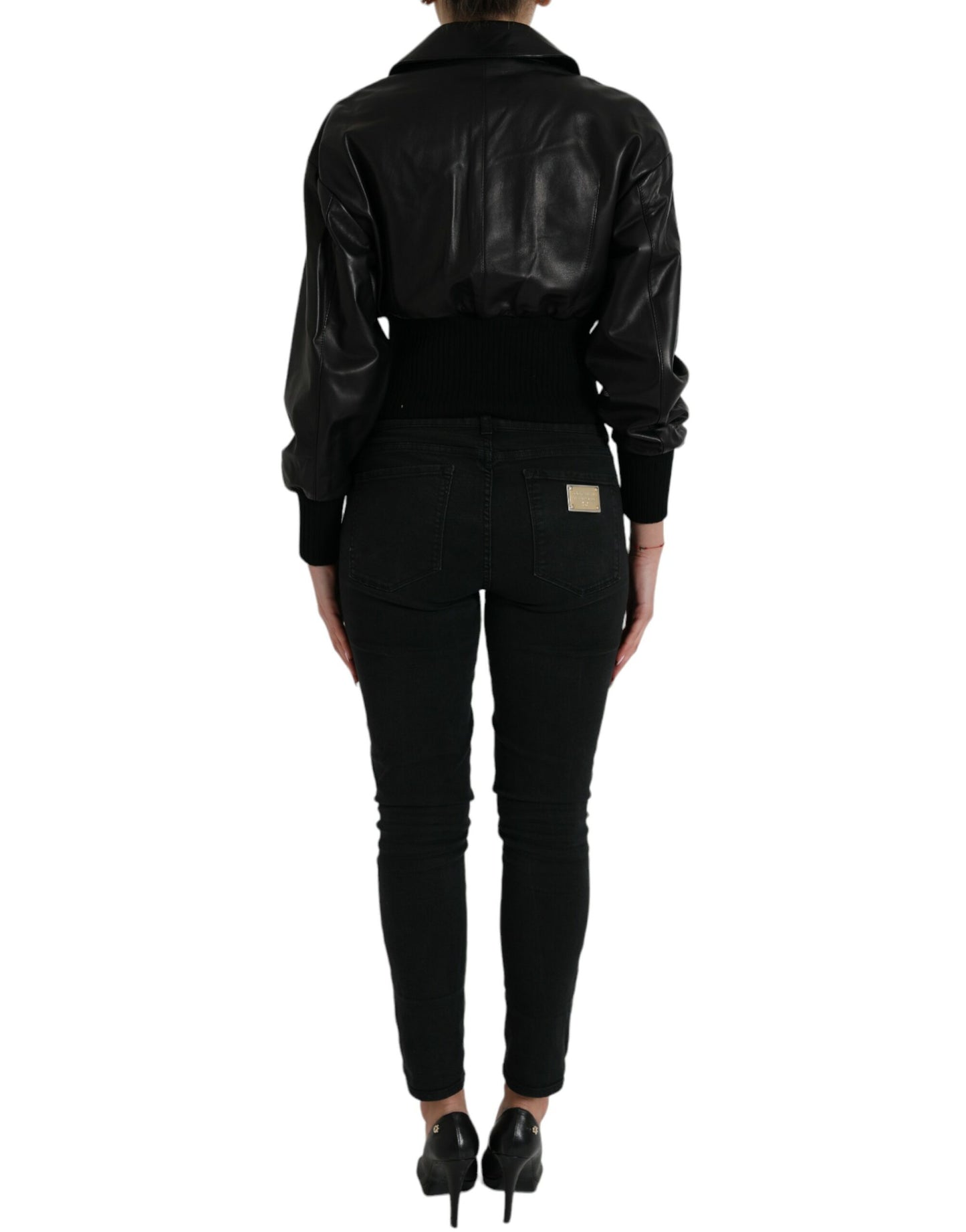 Elegant Black Leather Blouson Jacket