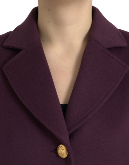 Elegant Purple Wool-Cashmere Trench Coat