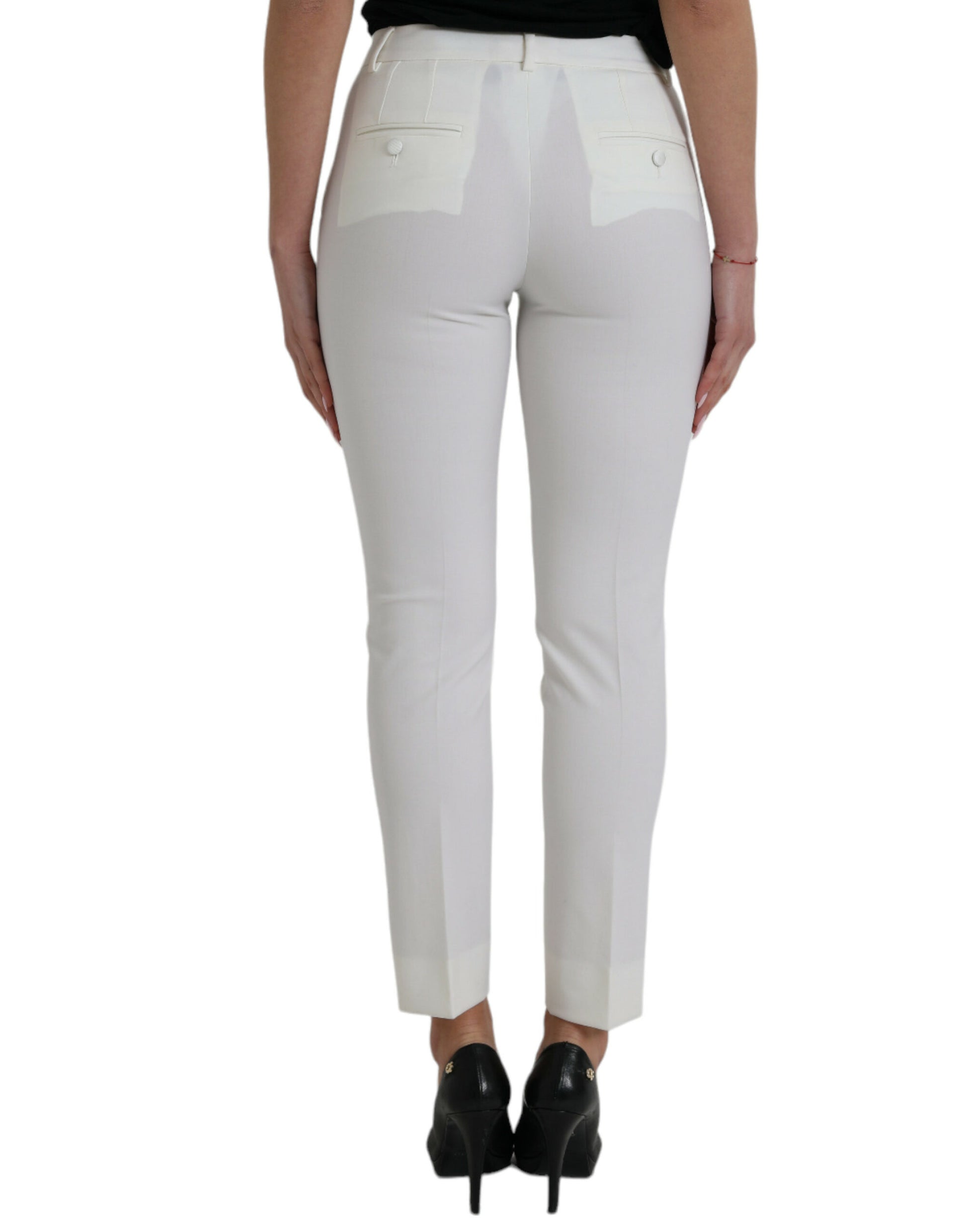 Elegant White Mid-Waist Tapered Pants