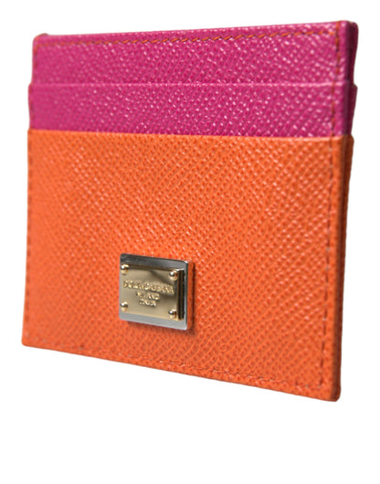 Pink Orange Heart Sequin Leather Logo Card Holder Wallet