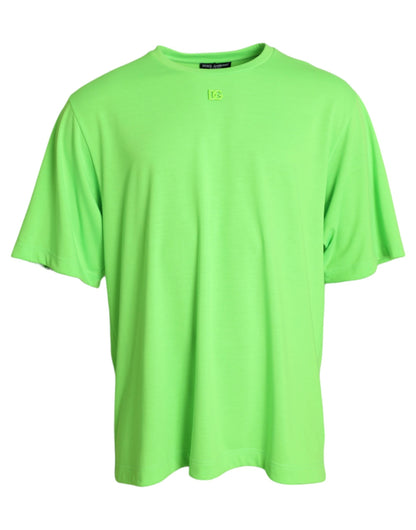 Neon Green Embossed Logo Crew Neck T-shirt