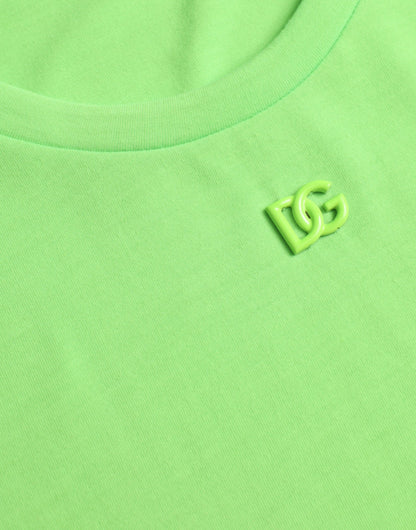 Neon Green Embossed Logo Crew Neck T-shirt