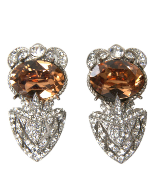 Orange Crystal Screw Back 925 Sterling Silver Earrings