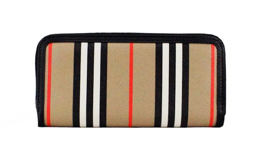 Ellerby Black Leather Icon Stripe Canvas Zip Around Continental Wallet