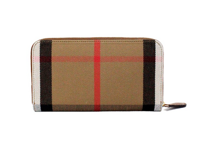 Elmore Tan Grainy Leather House Check Canvas Continental Clutch Wallet