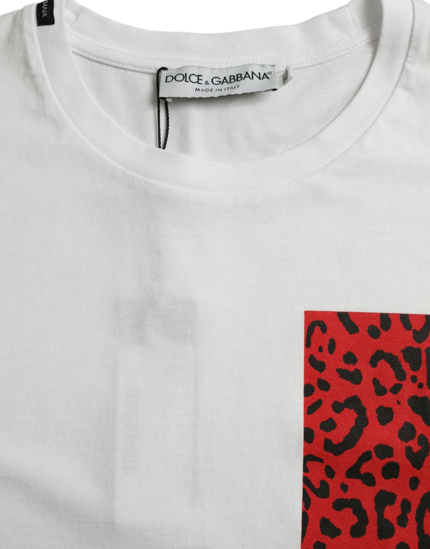 White Red Leopard Cotton Crew Neck T-shirt