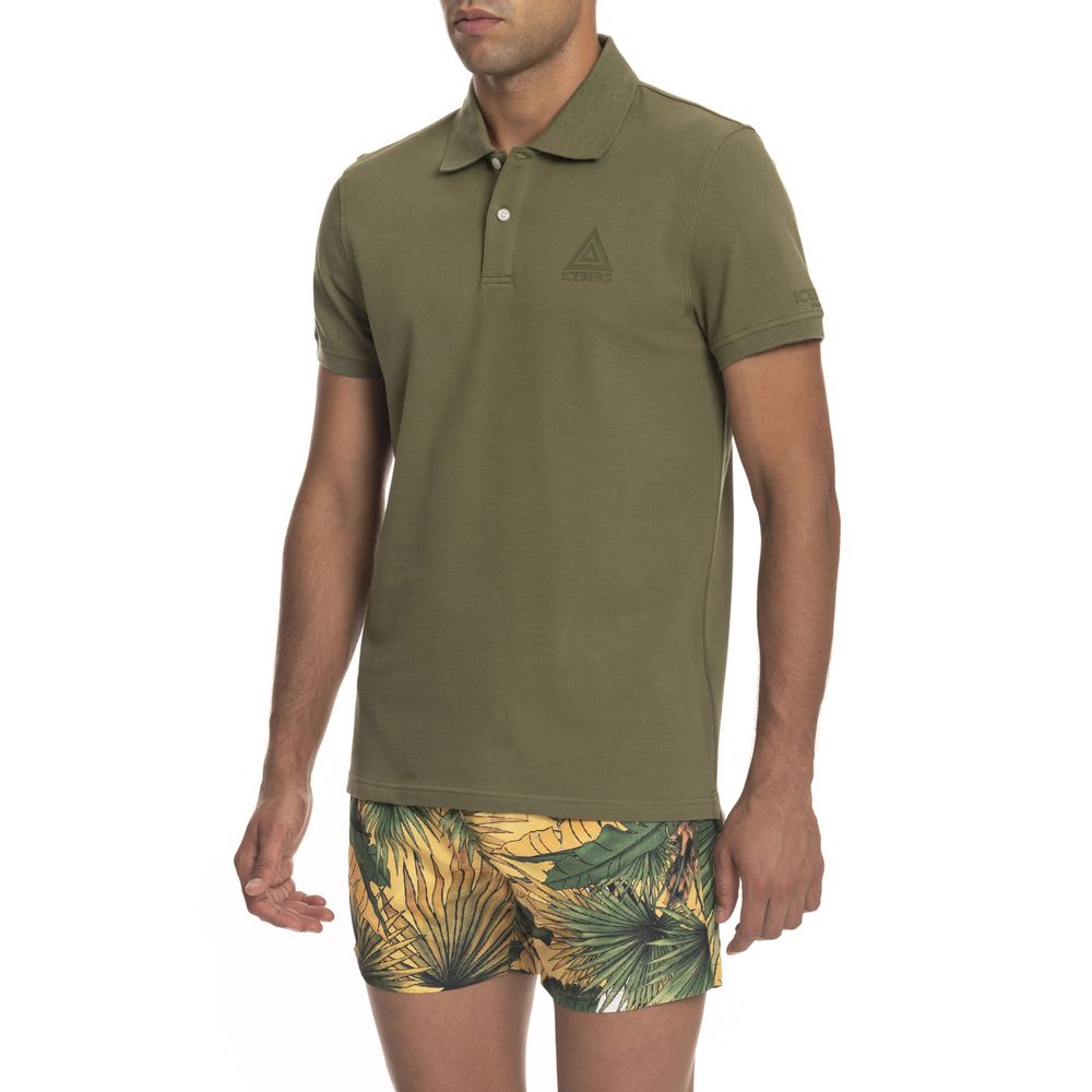 Green Cotton Men Polo