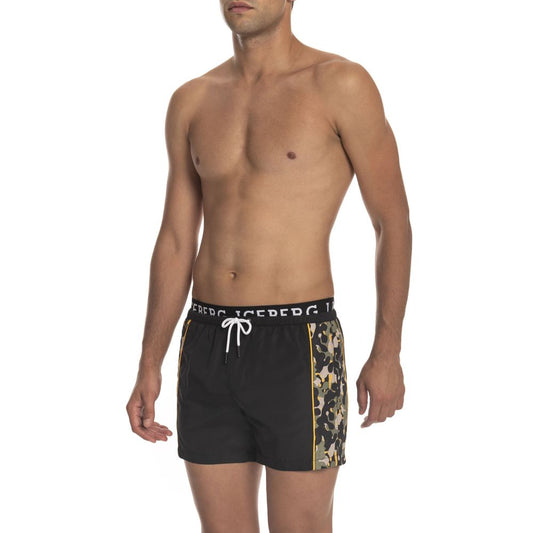 Black Polyester Men Swimwear