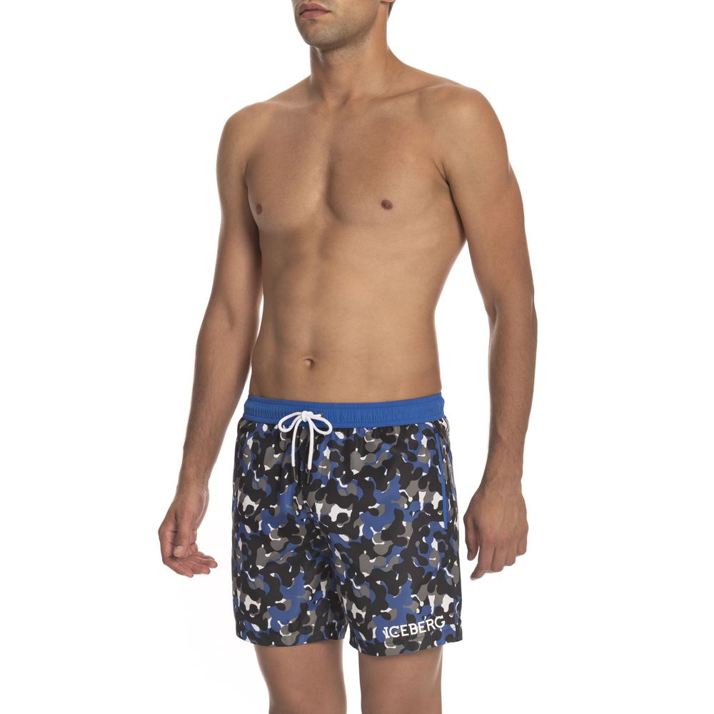 Blue Polyester Men Swim Short