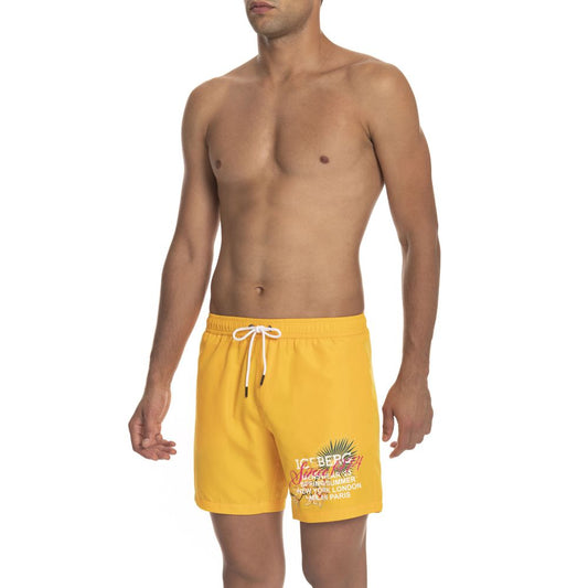 Yellow Polyester Men Swim Short