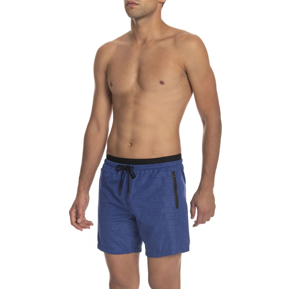 Blue Polyester Men Swim Short