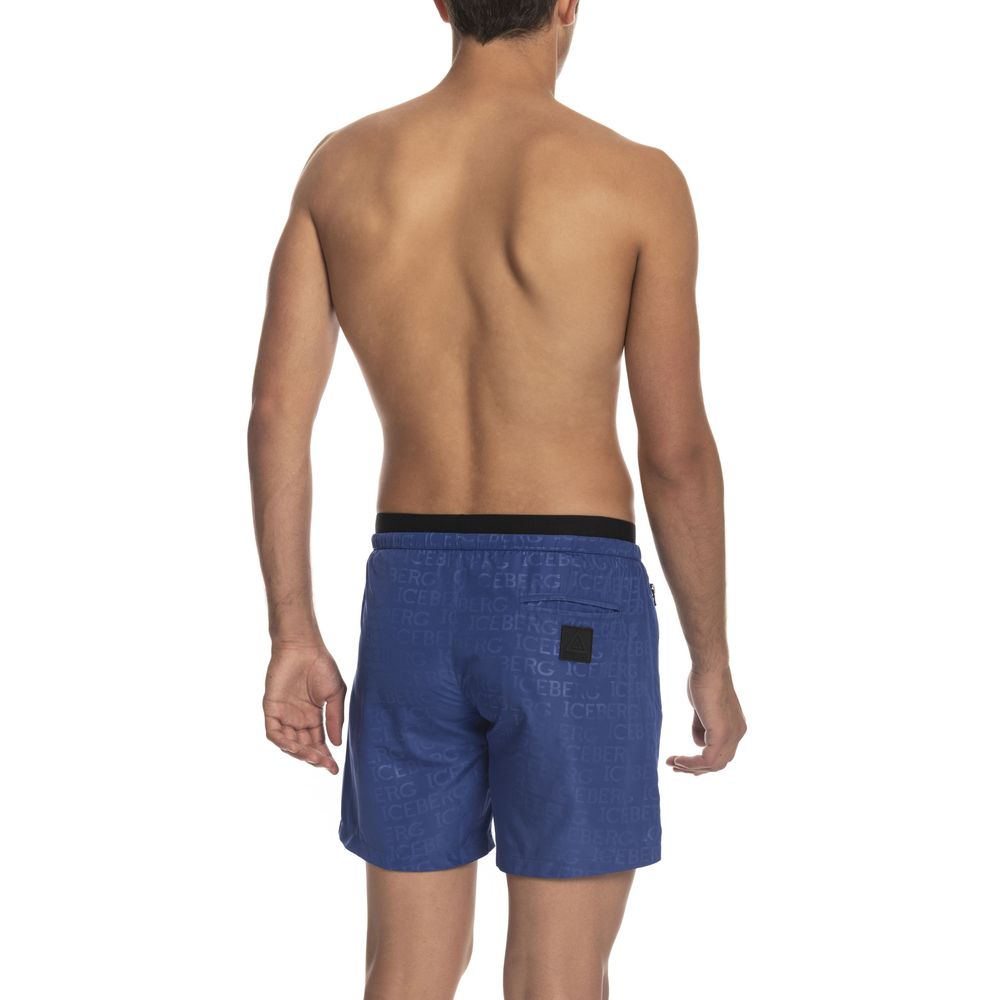 Blue Polyester Men Swim Short