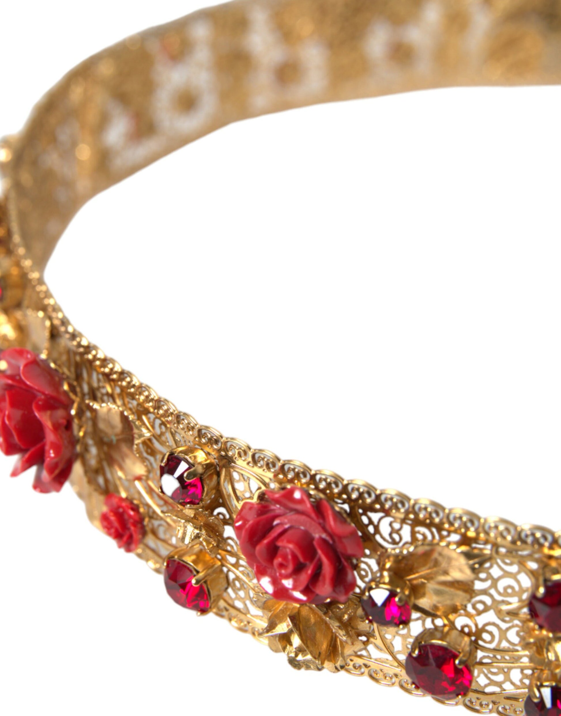 Gold Brass Red Roses Crystal Jewel Waist Belt