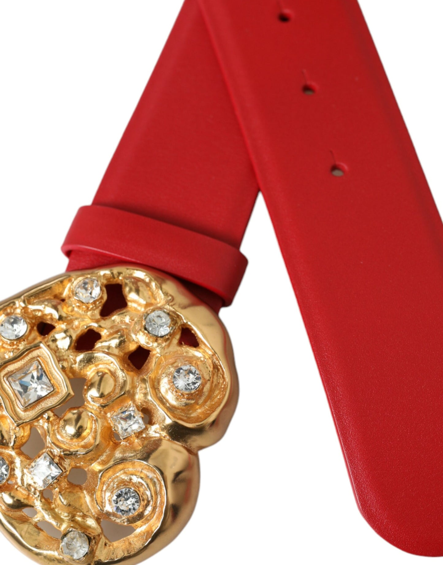 Red Leather Gold Heart Metal Buckle Belt