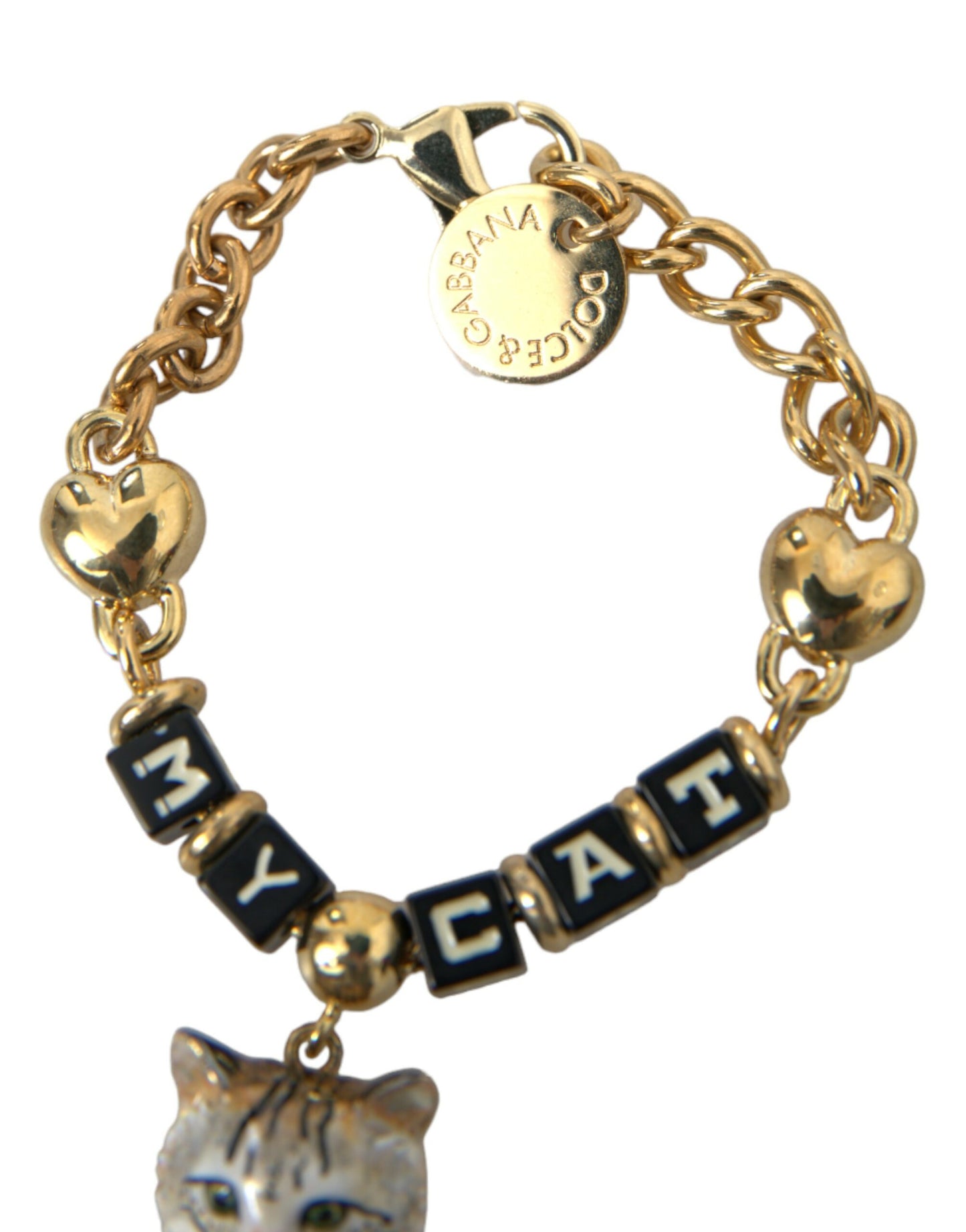 Gold Tone Brass Chain MY CAT Heart Bracelet