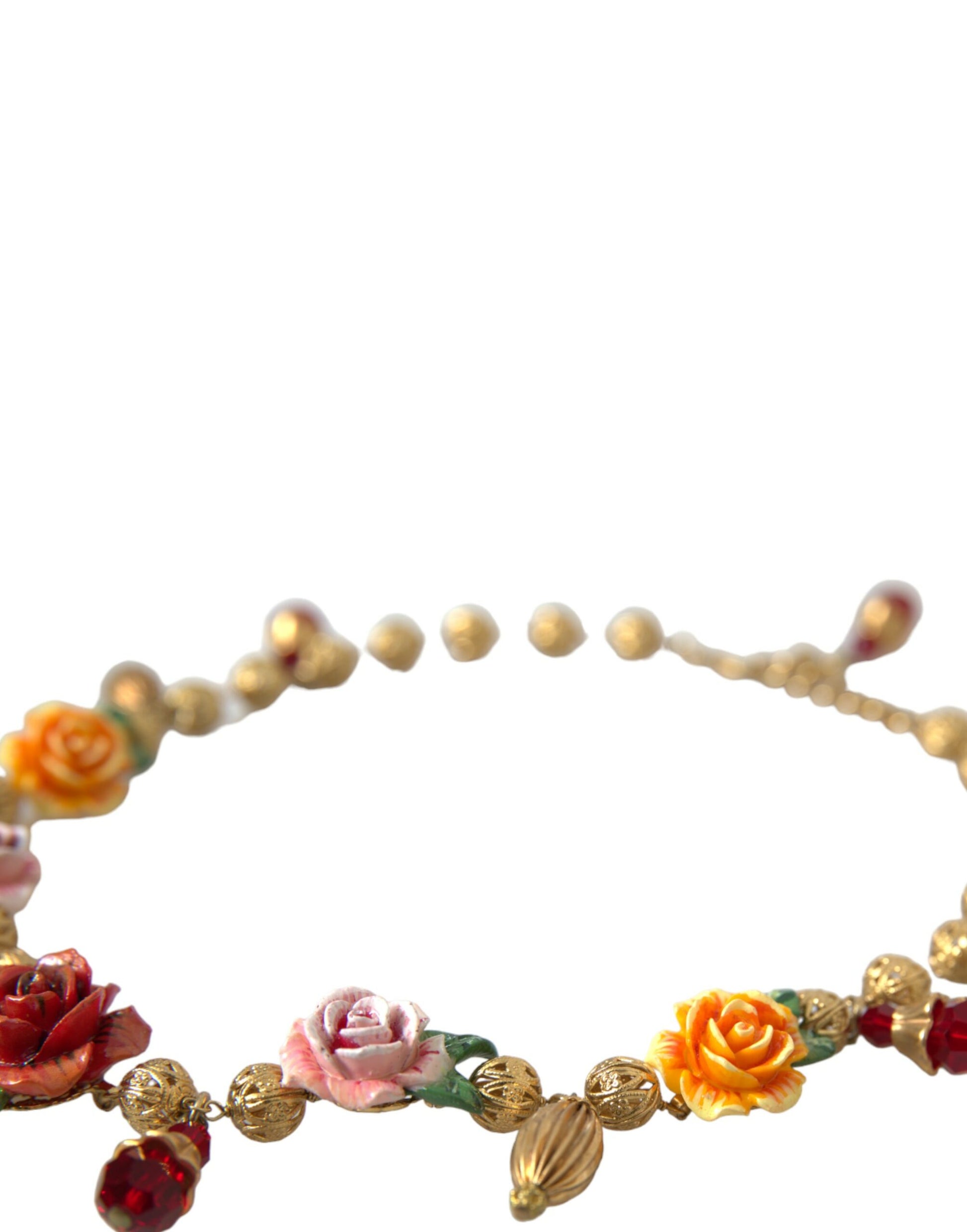 Multicolor Roses Crystals Gold Ball Chain Necklace