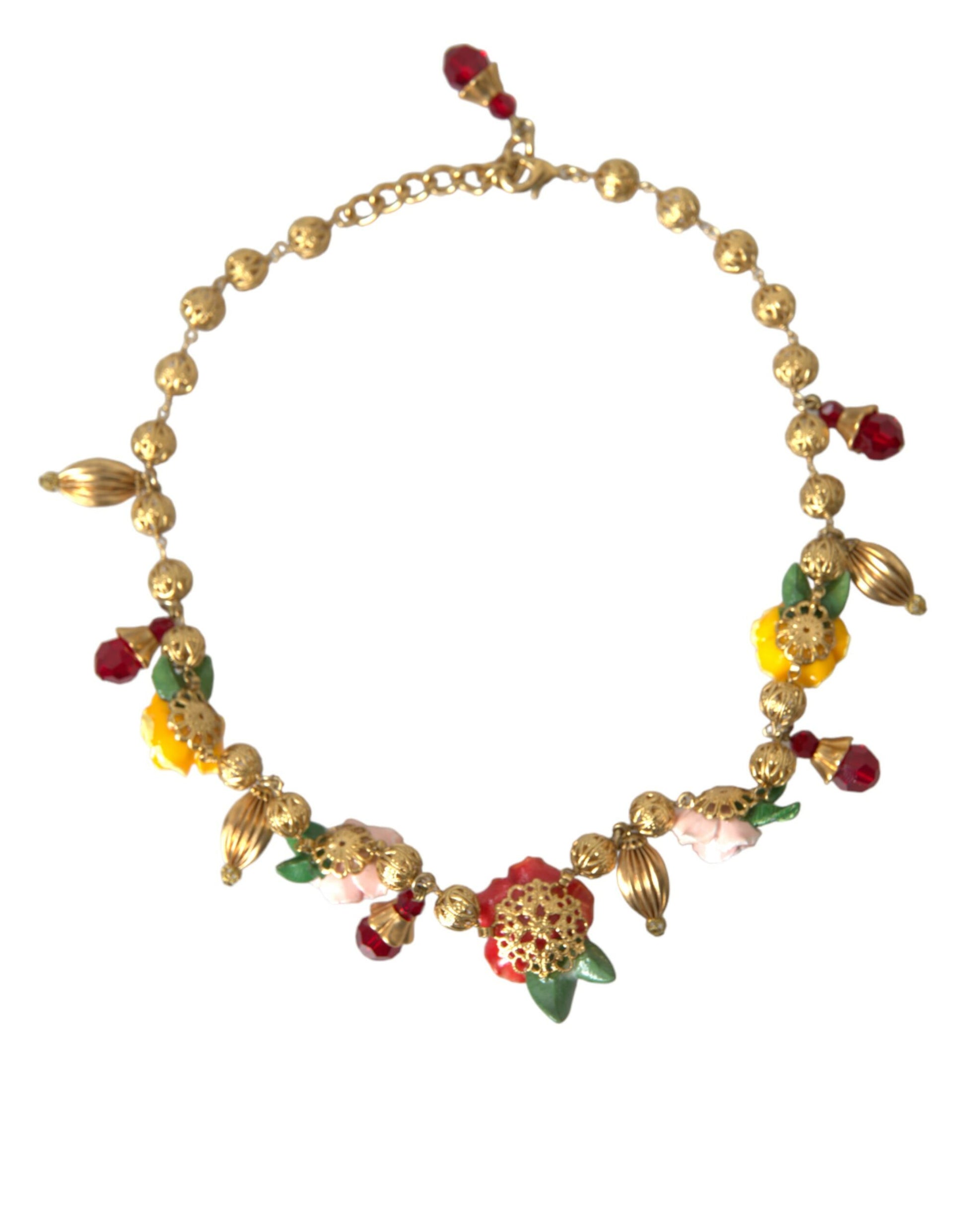 Multicolor Roses Crystals Gold Ball Chain Necklace