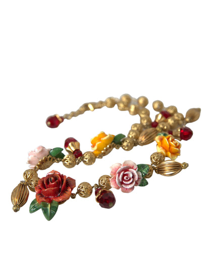 Multicolor Roses Crystals Gold Ball Chain Necklace