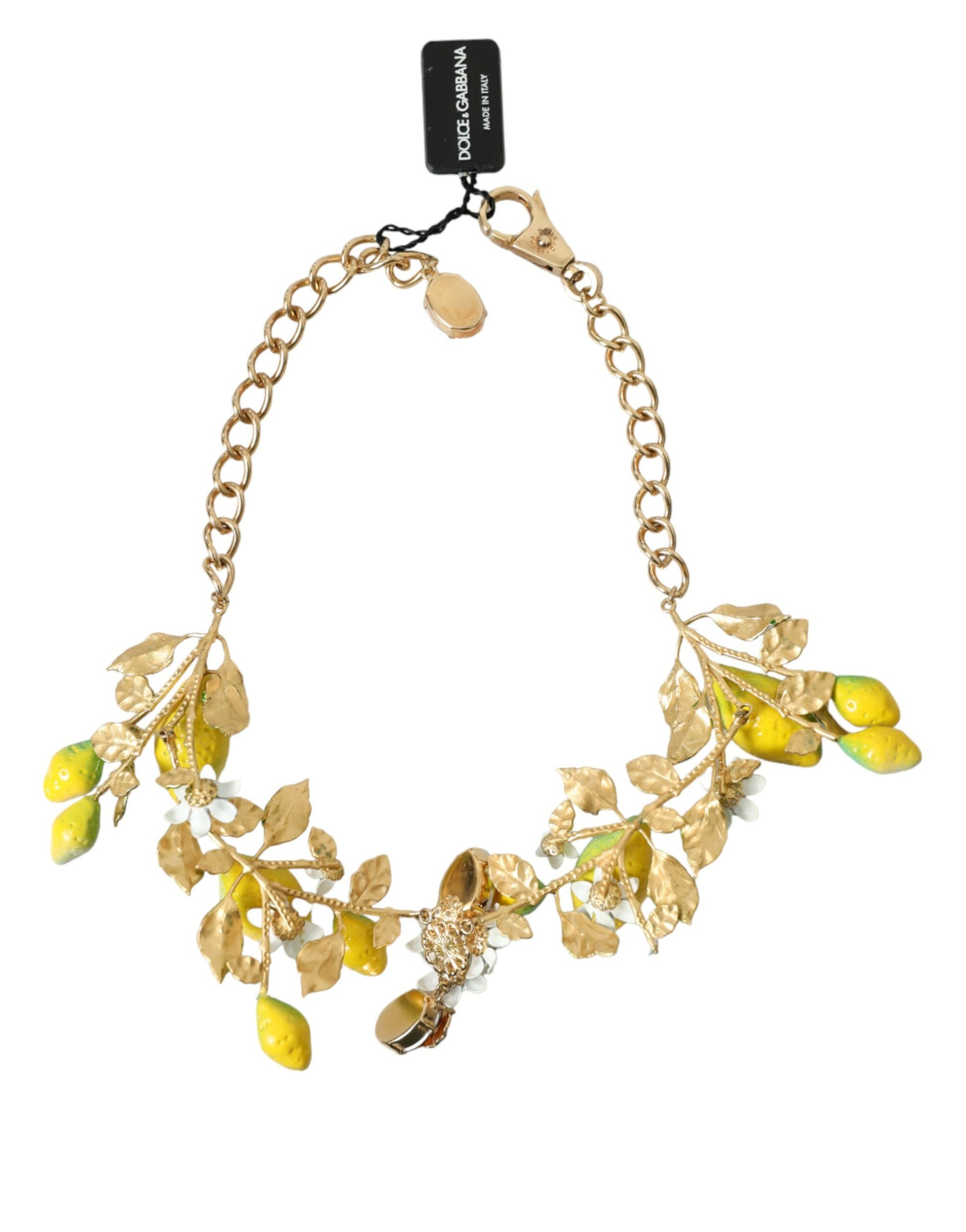 Gold Brass Chain Crystal Lemon Lily Pendant Necklace