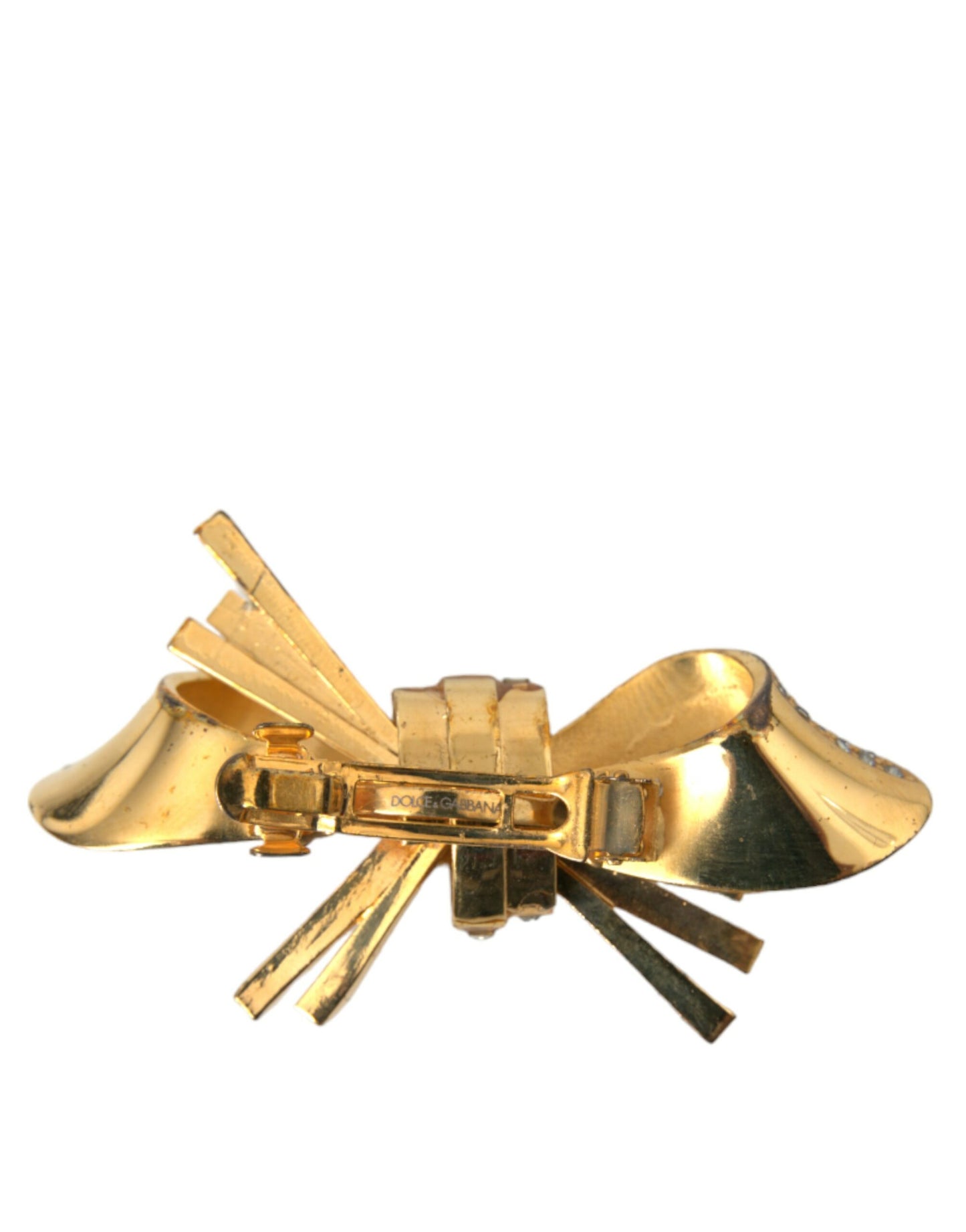 Gold Tone Brass Bow Crystal Women Hair Clip