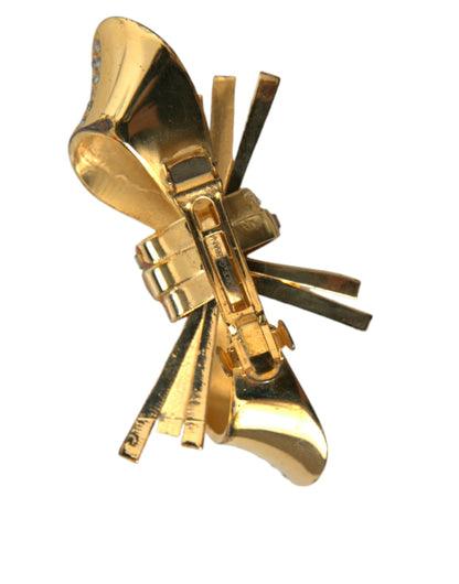 Gold Tone Brass Bow Crystal Women Hair Clip