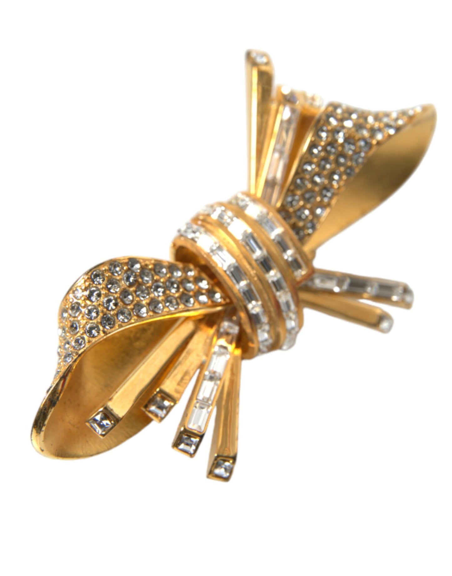 Gold Tone Brass Bow Crystal Women Hair Clip