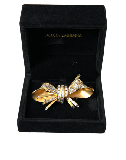 Gold Tone Brass Bow Crystal Women Hair Clip