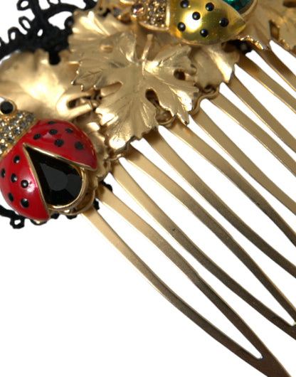 Gold Brass Crystal Lady Bug Women Hair Comb